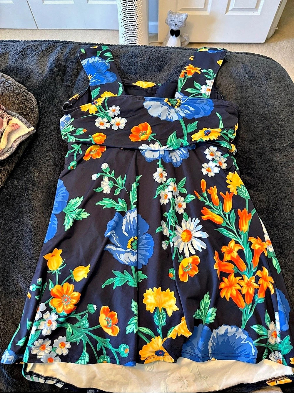 Lands' End Women's Side Tie Mini Swim Dress Swimsuit Floral 18L